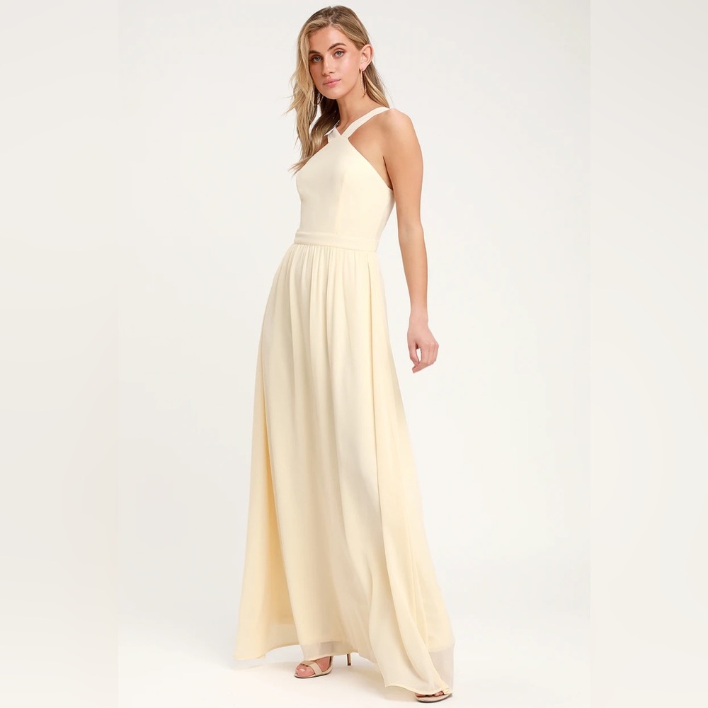 Lulu’s Air of Romance Cream Maxi Dress - Size S